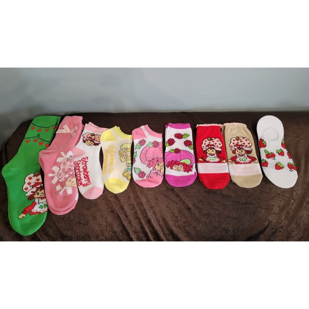 Strawberry Shortcake Socks Lot 8 Pairs Crew Ankle Cozy Fuzzy Lemon Meringue